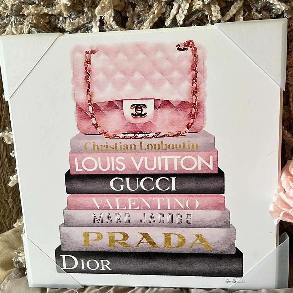Top Fashion Designer books with Chanel bag canvas plaque 12x12